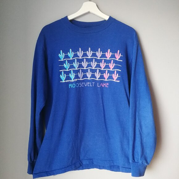 80s vintage cactus gradient print long sleeve souvenir t-shirt Roosevelt Lake - Picture 1 of 9